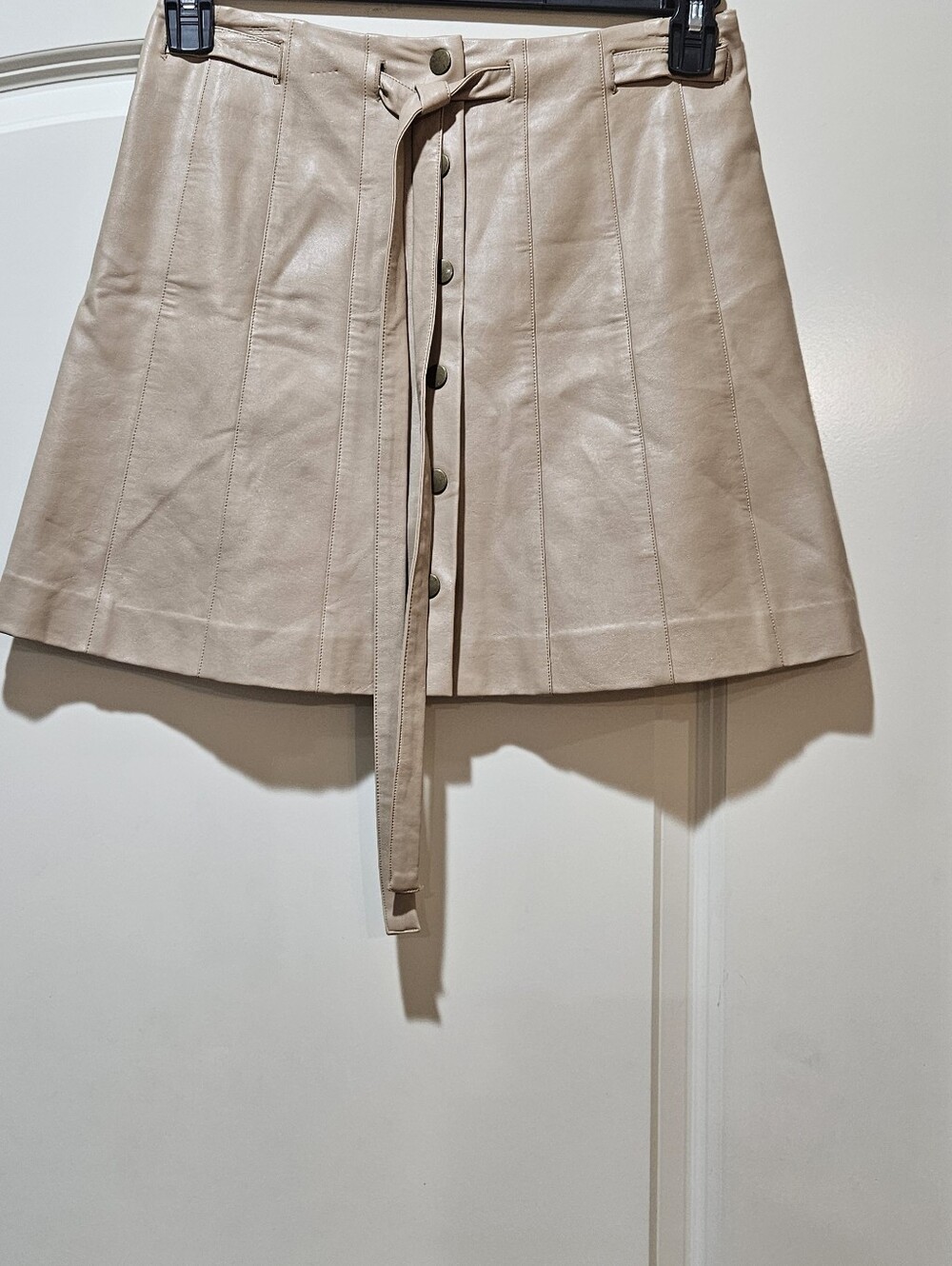 J.O.A. Faux Leather Mini Skirt in Beige